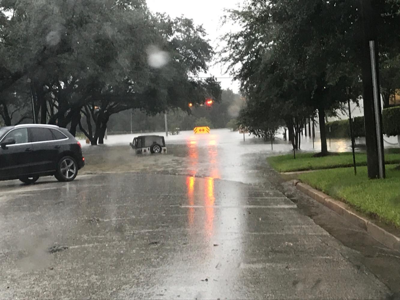 Cars on Allen Parkway at Studemont Street are submerged in water due to flooding caused by Hurricane Harvey. Allen Parkway was hit particularly hard due to it’s proximity to downtown Houston.