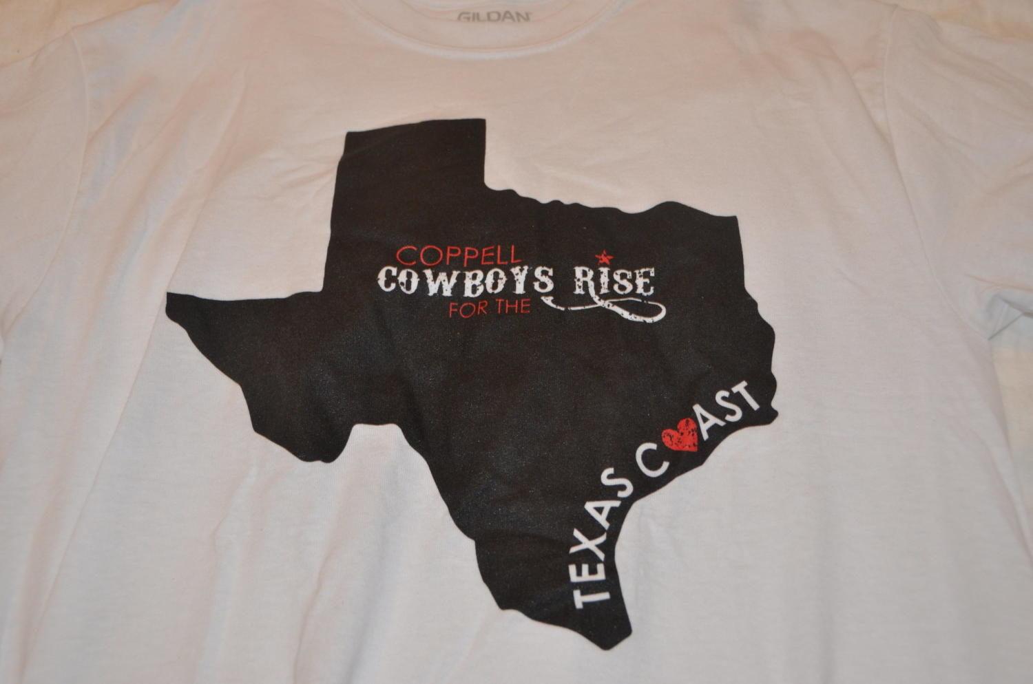 Coppell+High+School+is+selling+T-shirts+for+%2410+near+the+horseshoe+to+battle+the+damages+caused+by+Hurricane+Harvey+in+Texas.+All+profit+is+for+charities+for+the+benefit+of+those+affected+by+the+hurricane.