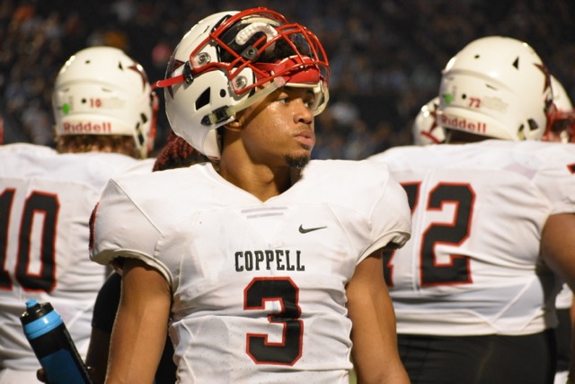 Coppell High School junior Jonathan McGill runs downfield to later score a touchdown during Sept. 1 game at Pennington Field. McGill has five total offers including one from Stanford.