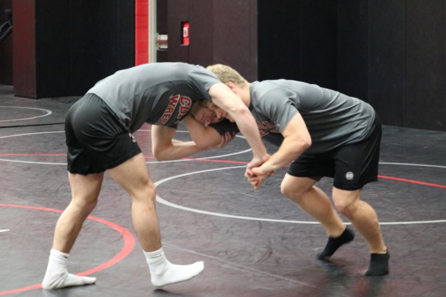 Coppell High School sophomore Jackson Briscoe wrestles senior Joe Montealegre during practice this morning. Briscoe won third place in state in eighth grade and was also the winning runner-up position in district freshman year.  
