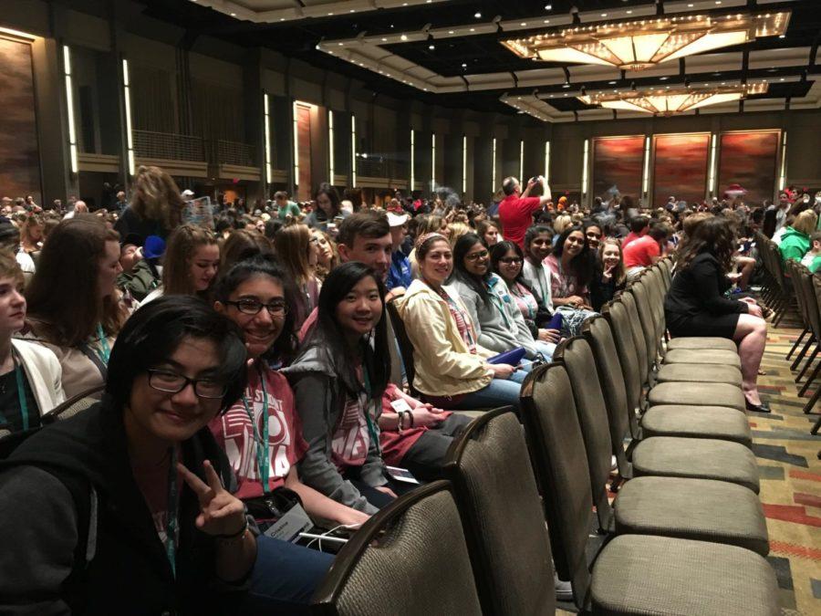 The Sidekick staff members attend the 2017 JEA/NSPA Fall National High School Journalism Convention’s opening ceremony at the Hyatt Regency Dallas on Nov. 16. Among nearly 5,000 other high school journalists, students are learning about how to become better journalists through various sessions led by professionals and educators in various fields at the convention.
