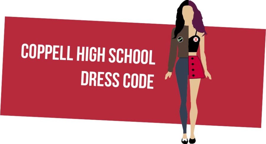 Half+of+this+girl+is+dressed+according+to+the+Coppell+High+School+dress+code%2C+while+the+other+half+is+dressed+against+it.+The+dress+code+at+CHS+restricts+revealing+clothing+such+as+crop+tops+and+short+skirts+%28right%29%2C+and+approves+modest+clothing+such+as+full+sleeves+and+long+pants+%28left%29.%0A