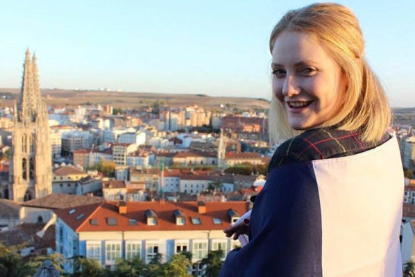 Foreign exchange student and Coppell High School junior, Kyra Holmstrup, overlooks the deep hills and city of Burgos, Spain on the Castle of Burgos, where she has spent the last five months attending school. Holmstrup is attending IES Cardenal Lopez de Mendoza to improve her Spanish and find a new way of learning for a school year through the Rotary Internal exchange program. 