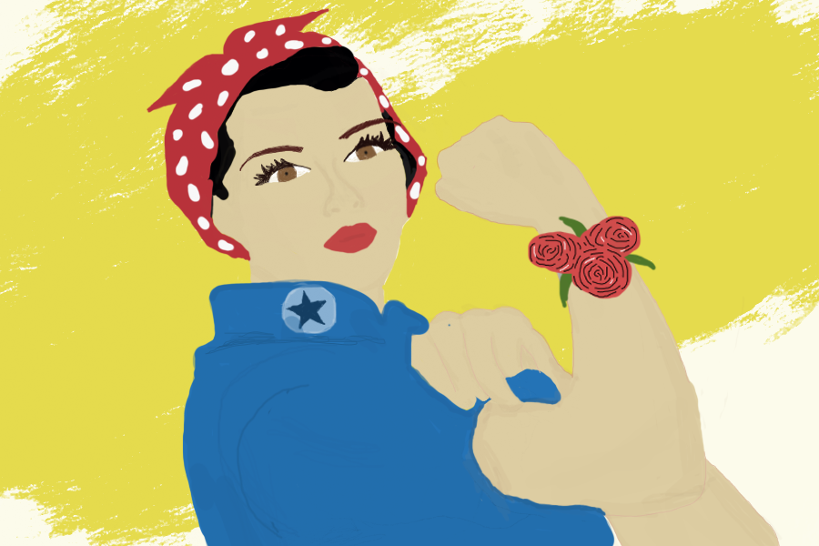 Rosie+the+Riveter+is+a+feminist+icon+dating+to+World+War+II+and+wears+a+corsage+to+symbolize+prom.+Girls+should+take+the+opportunity+to+ask+boys+to+prom+more+often+instead+of+always+waiting+to+be+asked%2C+says+Sidekick+staff+writer+Pramika+Kadari.%0A