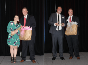 Mrs. Mollick of Coppell Middle School North  and Mr. Hanson of Wilson Elementary receive awards and recognition for their Teacher of the Year accomplishment at the Coppell ISD Education Foundation Banquet 