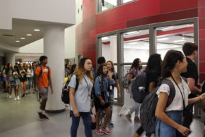 CHS9 freshmen make their way through the hallways after being released from fourth period on the first day of school at the newly renovated campus. By housing nearly 900 students and 80 faculty members, CHS9 hopes to avoid the issue of overcrowding seen at CHS and become a more tight-knit community within the school.
