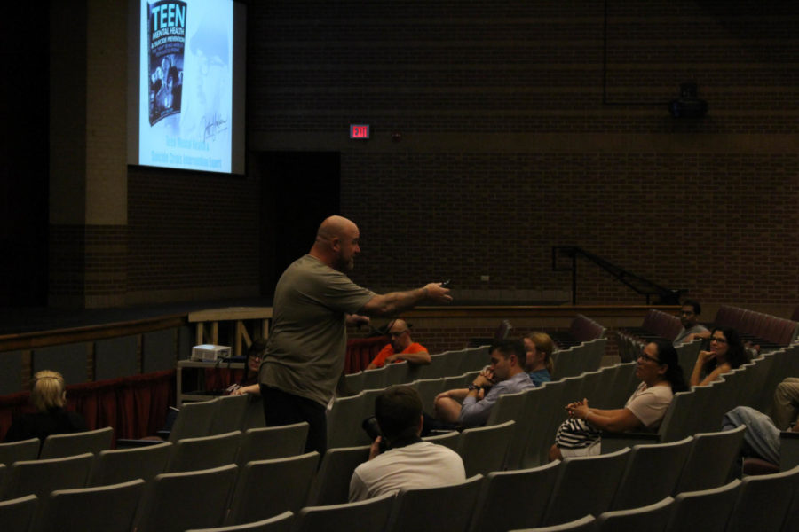 On Tuesday, Teen Mental Health and Suicide Crisis Intervention expert Jeff Yalden visits Coppell High School to talk to parents about suicide awareness. He keeps his audience entertained by asking questions throughout the night.