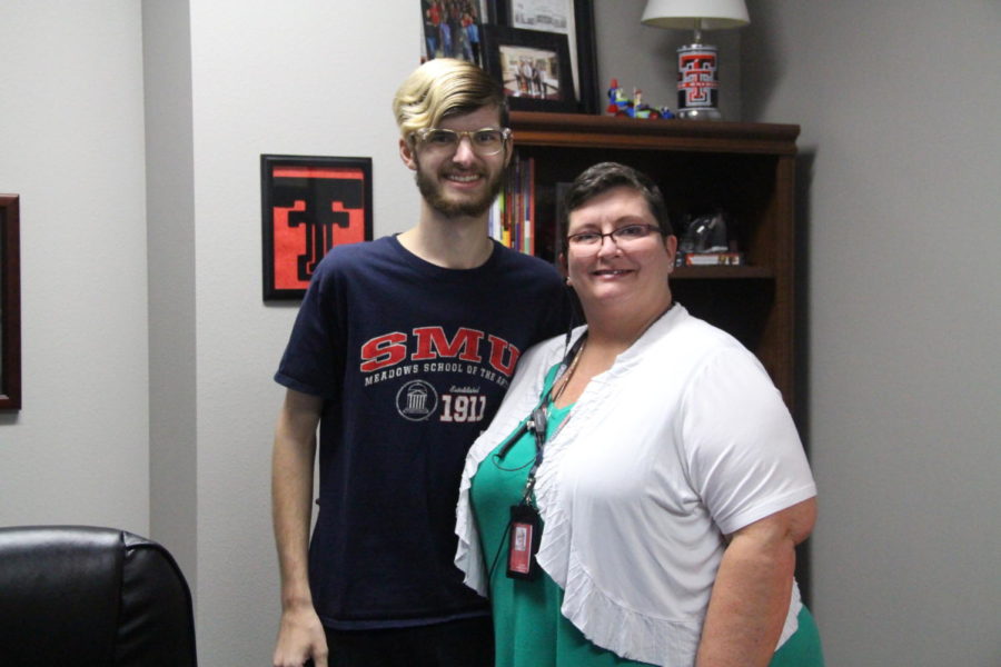 Coppell High School assistant principal Cindi Osborne with son Ryne Osborne, who has Crohn’s disease, a rare illness that affects the digestive tract, in her office in Student Services South during eighth period on Sept. 12. A CHS team to participate in the Crohn’s and Colitis Fort Worth Takes Steps walk has been organized by Instructional Coach Derryl Lee to raise money and awareness for the illness. The walk will be held on Sept. 29 in Trinity Park in Fort Worth.