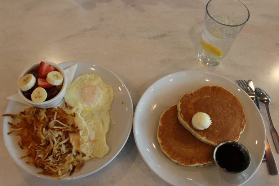 “Our Famous Hearty Breakfast” is one of Sunny Street Cafe’s favorites on the menu, with two eggs, buttermilk pancakes, choice of bacon, ham or sausage; and choice of hash browns, grits or fresh fruit.  Sunny Street Cafe recently opened on Sept. 24 and is located on 140 W Sandy Lake Rd. 