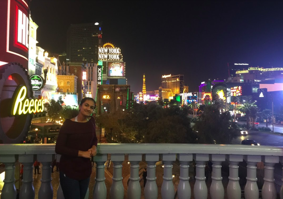 The Sidekick staff writer Anika Arutla talks about spending Christmas Day driving from Los Angeles to Las Vegas through the barren land and spending that night walking the Vegas Strip. She recalls seeing the holiday decorations at the hotels and watching the fountains in front of the Bellagio hotel.