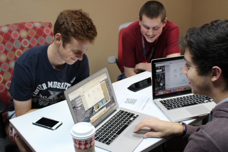 Coppell High School seniors John Cashimere, Mathew Roddman, Caden Davis discuss a strategy for digital game English IV Asylum LA activity. The English IV teachers have worked on a new way for students to learn about tree well known books, “Hamlet, Othello, and Macbeth” is the main focus of the activity. 