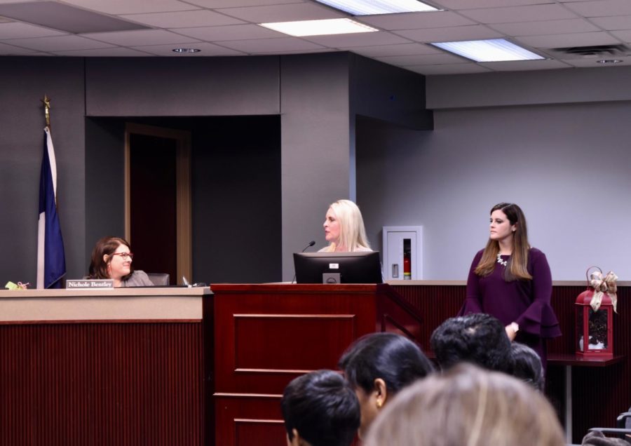 Superintendents discuss the approval of the new principal for Canyon Ranch Elementary, Ashley Minton, at the CISD Board of Trustees meeting on Dec. 17 in the Vonita White Building. At the regular meeting on the fourth Monday of the month, the CISD Board discusses new ideas including new zoning boundaries.