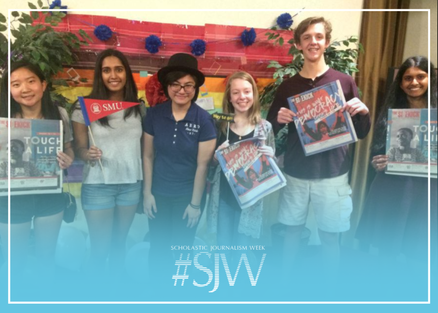 Former Sidekick editors Gracie Blackwell, Fiona Koshy and Wren Lee stand with current Sidekick editors Claire Clements, Nicholas Pranske and Pramika Kadari at Lees 2018 graduation party. According to Kadari, joining the Sidekick staff has helped her realize how increasing work ethic can lead to heightened passion. 