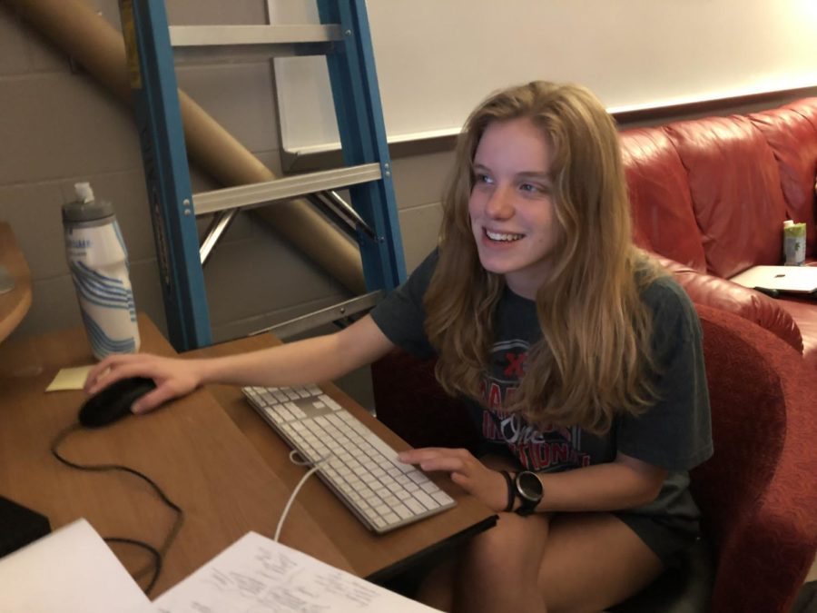Coppell High School senior Maddie Hulcy works on the Shattered Dreams project in the KCBY studios during second period on Tuesday. Hulcy is the KCBY senior producer and a member of the program’s executive team; she is also a top runner on the CHS cross country team. 