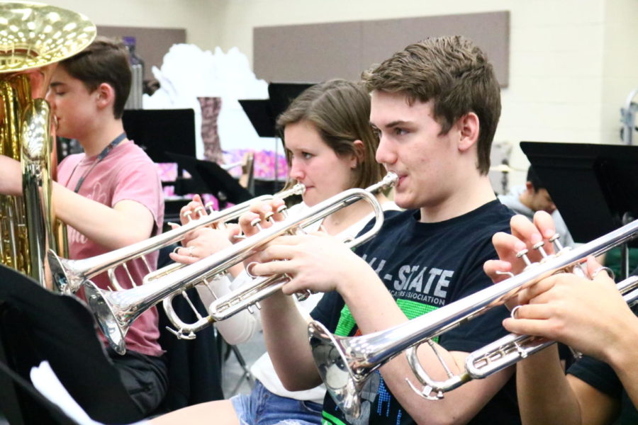 Coppell High School senior Trevor Holmes plays his trumpet during seventh period on March 25. Holmes placed first chair in the state for the Texas Music Educators Association (TMEA) All-State Convention.