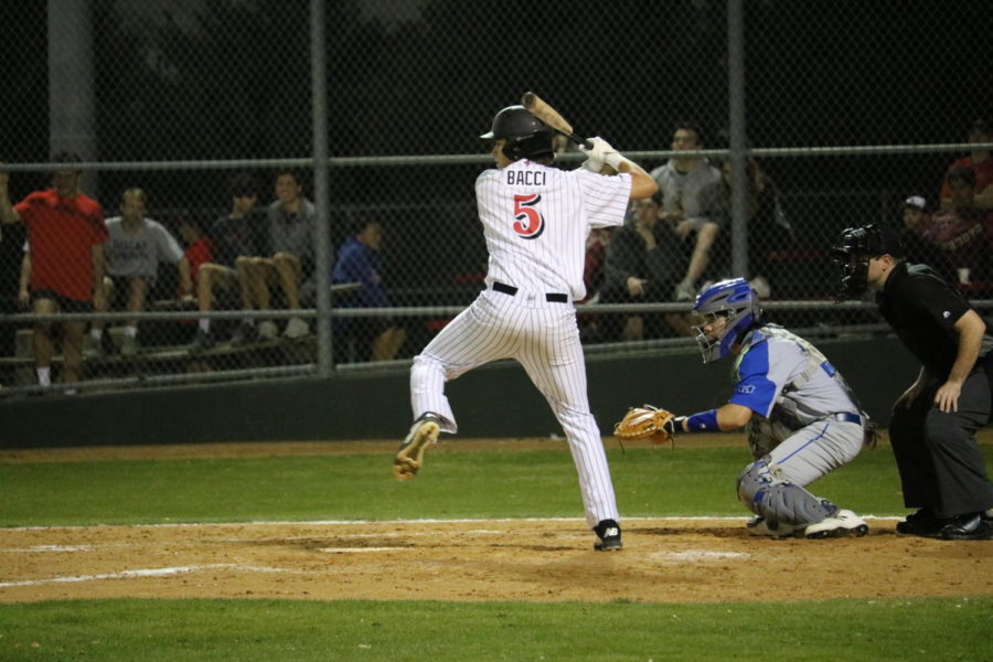 Coppell senior infielder Carter Bacci bats during the fifth inning against Hebron on Friday at the Coppell ISD Baseball/Softball Complex. The Cowboys play the Lewisville Farmers tonight at 7 p.m.