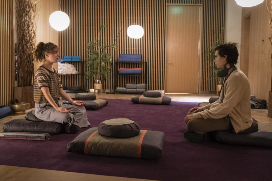 Stella Grant (played by Haley Lu Richardson) and Will Newman (Cole Sprouse) do breathing exercises and meditation together in Five Feet Apart, released March 15. Five Feet Apart follows two teens who share a romantic bond, but cannot touch each other due to the nature of cystic fibrosis, a disorder they both have. 