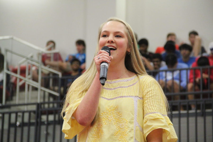 Coppell High School senior Grayson McGovern sings “My Wish” by Rascal Flatts at the class of 2019 senior awards in the CHS arena. Yesterday, CHS students, faculty and parents were invited to celebrate this years seniors achievements through awards and scholarships.
