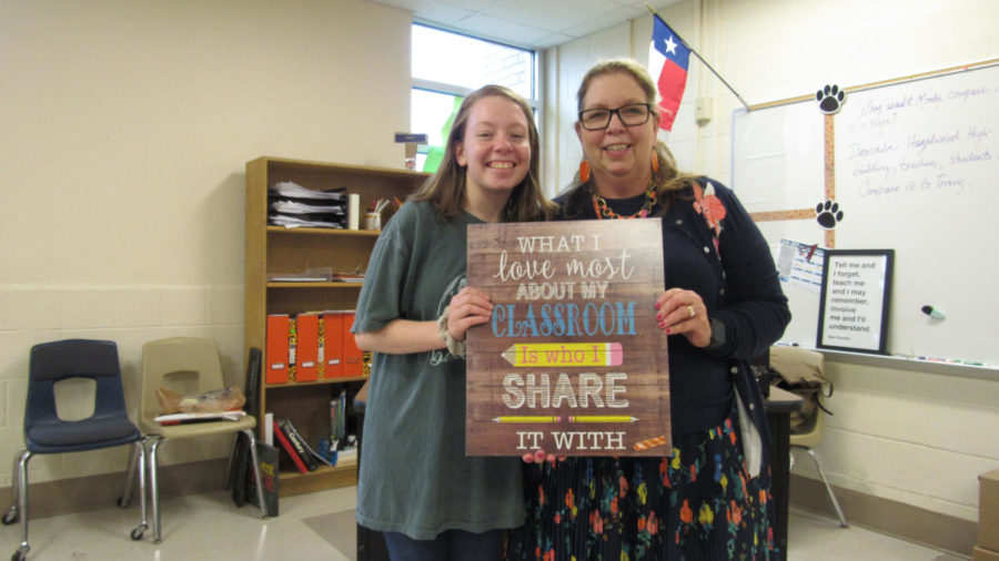 The Sidekick editorial page editor Claire Clements and her mom, April Clements, bond in her classroom at Travis Middle School in Irving. Coming from a family of teachers has shaped Claire’s perspective on the teachers she’s had in school. 