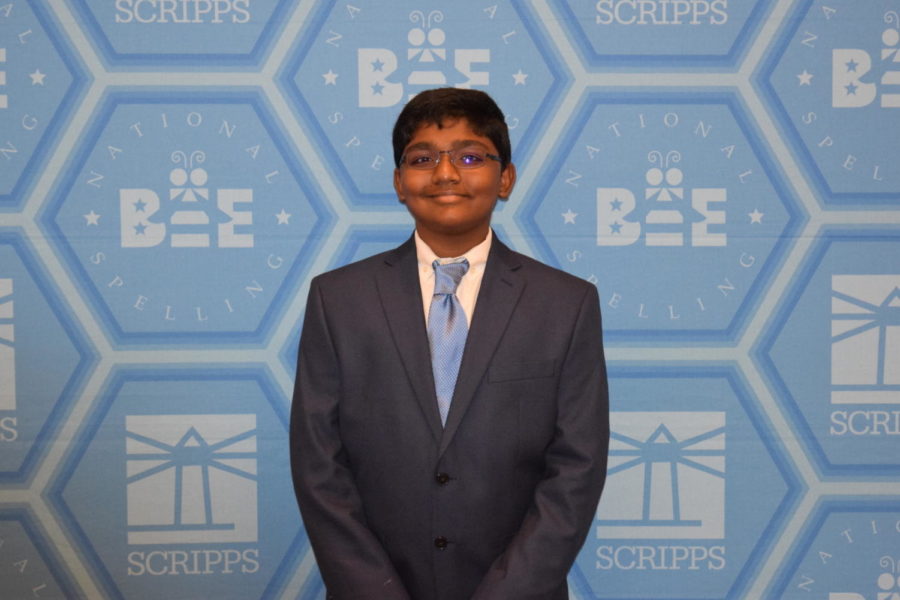 Coppell+Middle+School+West+seventh+grader+Rohan+Raja+is+honored+at+the+2019+Scripps+National+Spelling+Bee+on+May+30.+Raja+and+eight+others+earned+first+place%2C+making+history+as+the+first+time+more+than+two+students+tied+for+the+win.