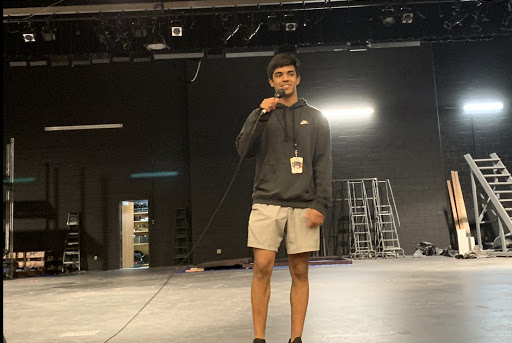 Coppell High School junior Sid Sabhnani rehearses his speech for Coppell High School’s first TEDxYouth Talk in the auditorium. The TEDxYouth Talk will be held in the CHS auditorium at 5:30 p.m. on Wednesday. Photo by Akif Abidi