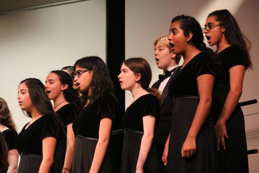 Chorale Choir performs at the Choir Fall Concert on Tuesday at CHS Auditorium. This annual concert showcases all the variant choirs including Madrigals, Treble, Tenor Bass, Chorale, Kantorei and A Cappella.