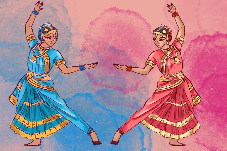 Natya Nivedanam is an Indian dance event that features dance schools in the Dallas-Fort Worth area. A Bhartanatyam dancer wears a four piece dress set that includes a salwaar with joint fan, blouse, chunni and hips. 