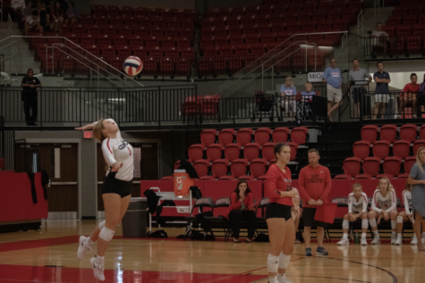 Coppell senior defensive specialist Victoria Wiegand serves against Irving Nimitz in the CHS Arena on Sept. 13. The Cowgirls face Flower Mound in the CHS Arena tonight at 6:30 p.m. 