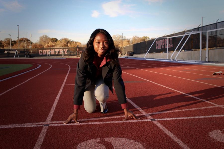 New Tech High @ Coppell senior Sikyra Castle is not only on the Coppell varsity track team, but also in DECA as the state president. Castle hopes to pursue business after she graduates from high school.