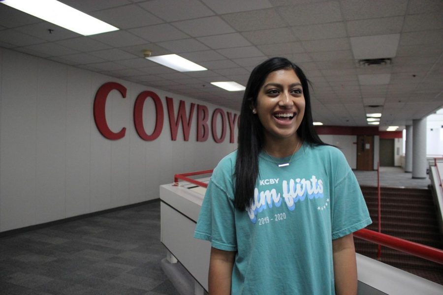 Coppell High School sophomore Anna Vazhappily wears a Film Flirts shirt, a supporter shirt for KCBY. Supporter shirts are a renowned CHS tradition and are typically made for sports and extracurricular activities.