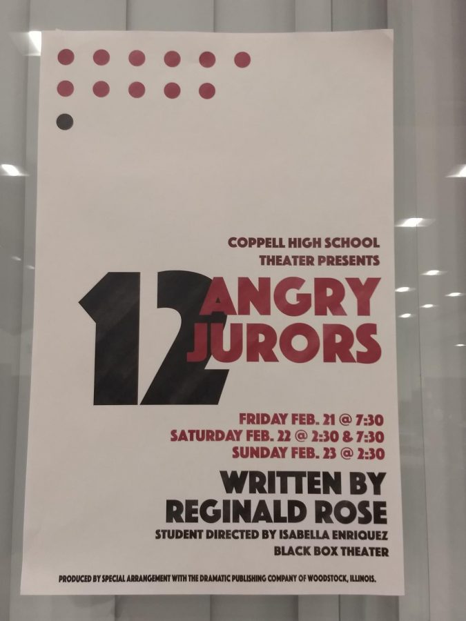 Coppell High School Theater presents “12 Angry Jurors”, a play directed by student director Isabella Enriquez, in the CHS Black Box on Friday and Saturday 7:30 p.m. and Sunday at 2:30 p.m. Tickets are available for purchase at the door and on the CHS Theater website. 