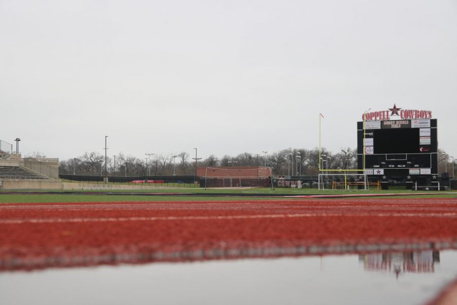 Gloomy skies blanket Coppell High School on Tuesday as a cold front moves to the Dallas-Fort Worth area. Coppell ISD and other area school districts will be monitoring the possibility of winter weather and precipitation overnight regarding any school closings.