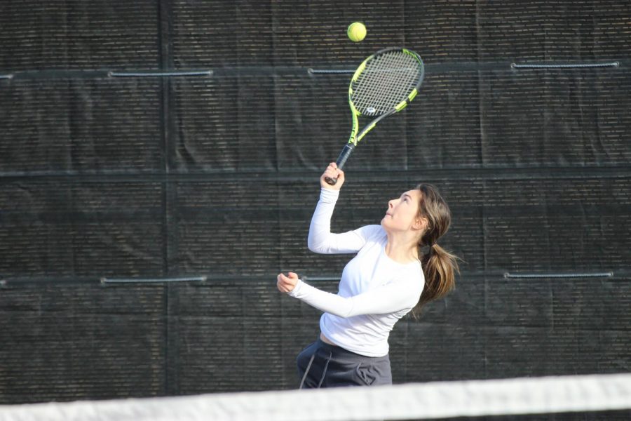 Coppell+senior+Reagan+Stone+returns+a+shot+during+her+doubles+match+at+the+CHS+Tennis+Center+on+Friday.+The+Coppell+Super+Bowl+spanned+Friday+through+Saturday+and+saw+16+teams+compete%2C+some+traveling+from+as+far+as+Houston.