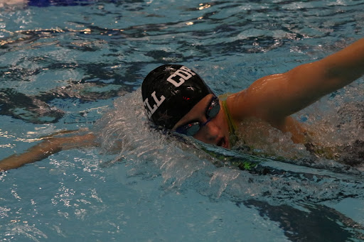 Coppell senior Aurelie Migault swims the third leg of the girls 400-yard freestyle relay yesterday at the Lewisville Westside Aquatic Center. Coppell competed in six relay events and seven individual events at the Class 6A Region II Swimming and Diving Meet. 