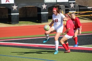Coppell senior midfielder Maya Ozymy protects from Belton defenders during the scrimmage on Dec. 14, 2019 at Buddy Echols Field. Ozymy made a verbal commitment to Trinity University on Aug. 8. Sidekick file photo.