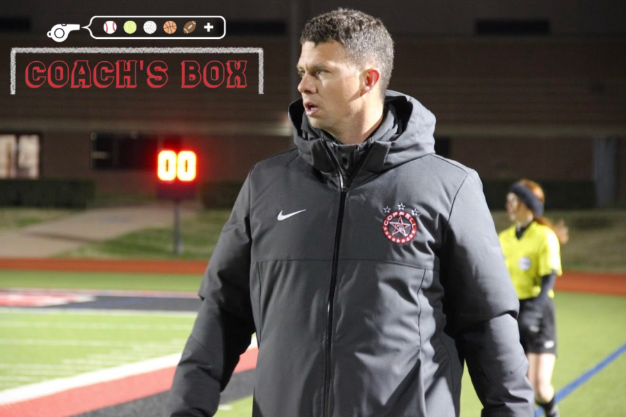 Coppell coach James Balcom watches the action at Buddy Echols Field on Feb. 23 against MacArthur. Balcom has been coaching the Coppell boys soccer team for nine years and teaches world geography at CHS9.