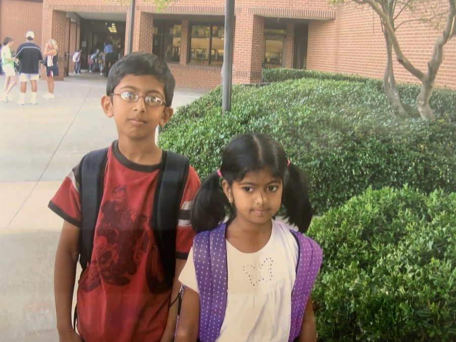 The+Sidekick+staff+writer+Anvitha+Reddy+enters+Mockingbird+Elementary+school+at+age+5+on+her+first+day+of+kindergarten+with+her+brother+St.+Marks+School+of+Texas+senior+Neal+Reddy.+Anvitha+reflects+on+the+lessons+she+has+learned+during+her+11+years+in+Coppell+ISD.+