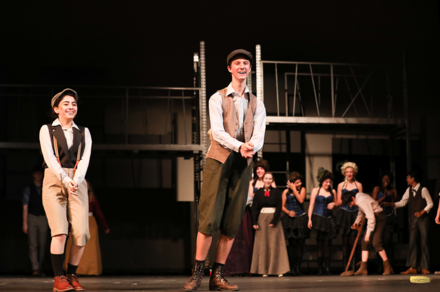 Coppell High School junior Tiffany Mares and senior Drew Scrivner perform “Newsies” in November. Scrivner is pursuing acting at Kansas State University. 