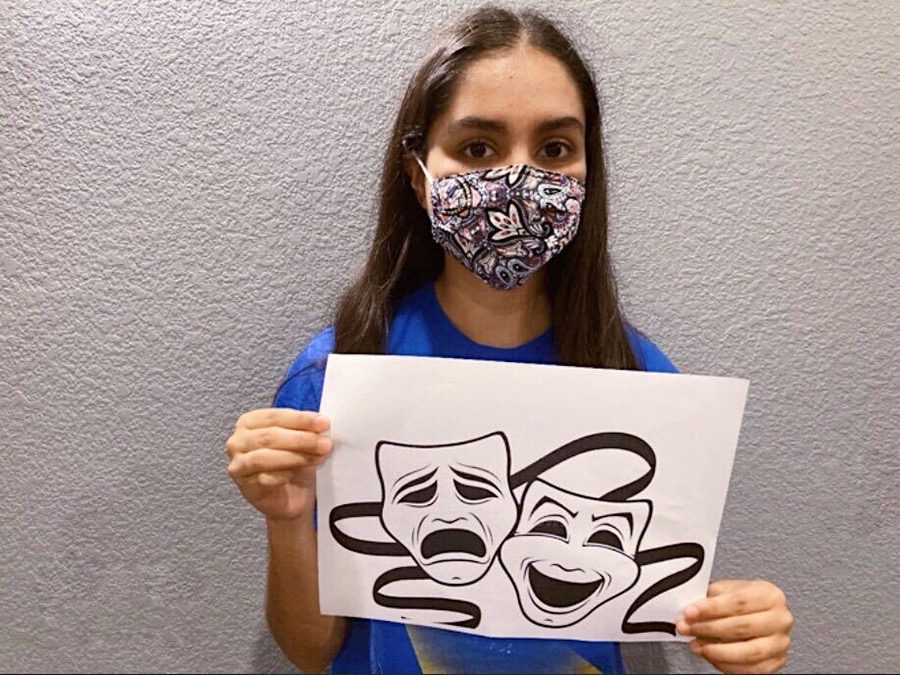 CHS9 student Nanditha Diggikar shows the duality of theater masks and COVID-19 masks. Diggikar took her acting experience and created a summer camp to help improve the skills of children from the community while  raising money to donate to less fortunate children in India.