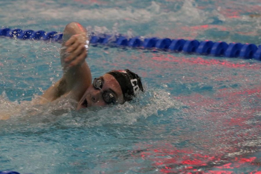 Coppell senior swimmer Cole Tramel competes in the boys 500-yard freestyle consolation finals at the Class 6A Region II Swimming and Diving Meet on Oct. 3, 2019 at the Lewisville ISD Westside Aquatic Center. The Coppell swim team will have its first meet of the season at 3 p.m. tomorrow against Trinity at the YMCA. 