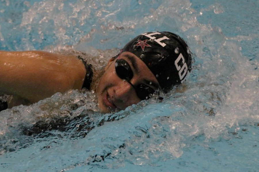 Coppell+senior+Krithi+Medhuri+competes+in+the+girls+200-yard+medley+on+Feb.+1%2C+2020+at+the+Lewisville+ISD+Westside+Aquatic+Center.+The+intrasquad+meet+will+take+place+on+Friday+from+1%3A40+p.m.+at+the+Coppell+YMCA.+