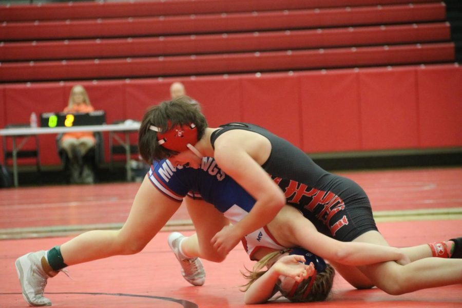 Coppell junior Scout Carrell wrestles against Grapevine on Wednesday at CHS Arena. Coppell and Grapevine tied, 42-42. Photo by Nick Larry
