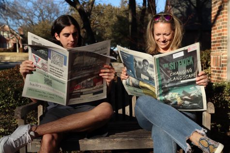 The Sidekick 2020 alumni Nico Reyes and 1995 alumni Kate Gilbert read issues of The Sidekick on Wednesday. Today’s theme for Scholastic Journalism Week is beyond student journalism, which honors the skills gained from journalism. 