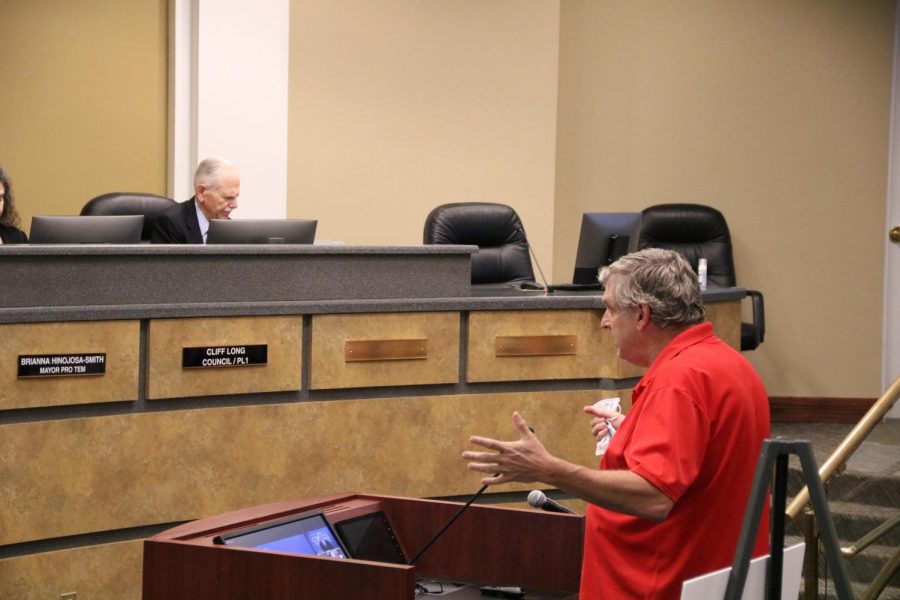 Coppell citizen Thomas Burrows discussed issues with infrastructure during a citizens’ appearance at the Coppell Town Center on Tuesday. After receiving information from the neighborhood, the council convened to consult with city staff members in order to make final decisions.