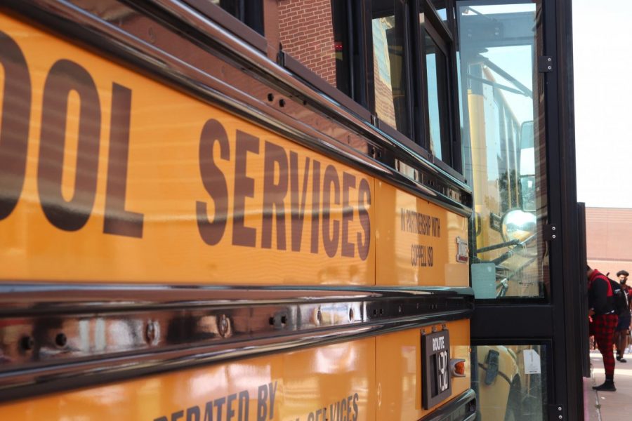 Coppell ISD and Durham School Services have been struggling to find bus drivers for the 2021-22 school year. Coppell students have been affected by inconsistent pick-up and drop-off times. Photo by Angelina Liu