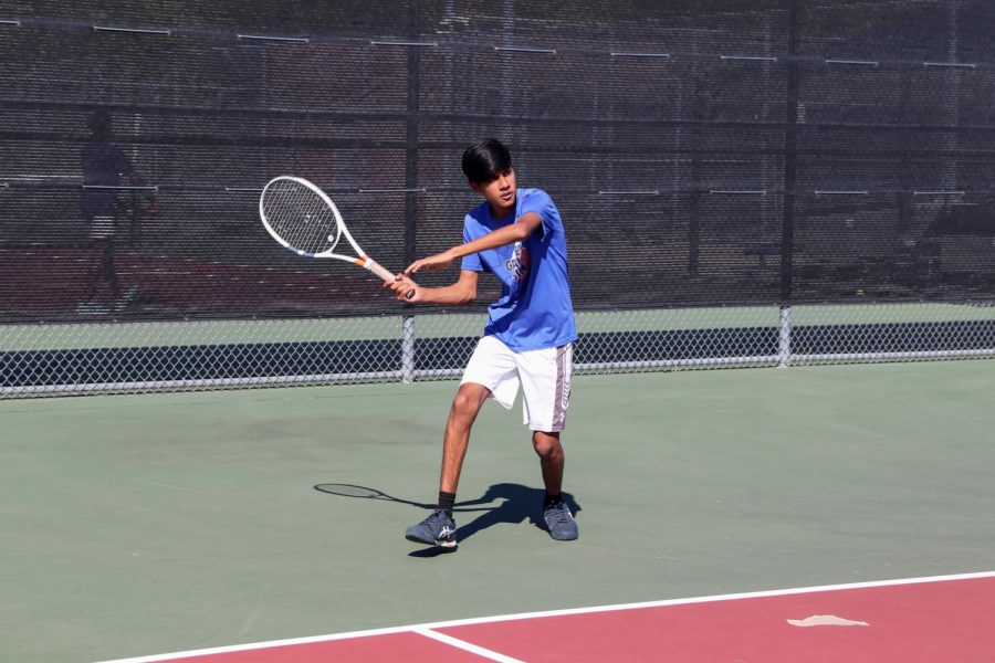 CHS9 student Shay Patel plays practice matches after school at the CHS Tennis Center on Oct. 18. He and his brother Shay Patel share a close bond on and off the tennis court.