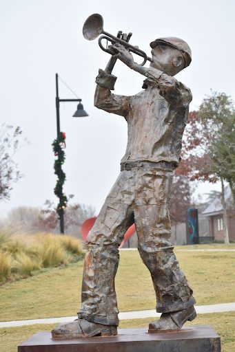 Mesquite police lieutenant George Hensely sculpted Amos, a life-sized scrap metal trumpeter, now exhibited in Andy Brown Park East. There are several sculptures throughout Coppell whose artists and origins are relatively unknown, but these artworks all share one thing: a home in Coppell. Photo by Anjali Krishna