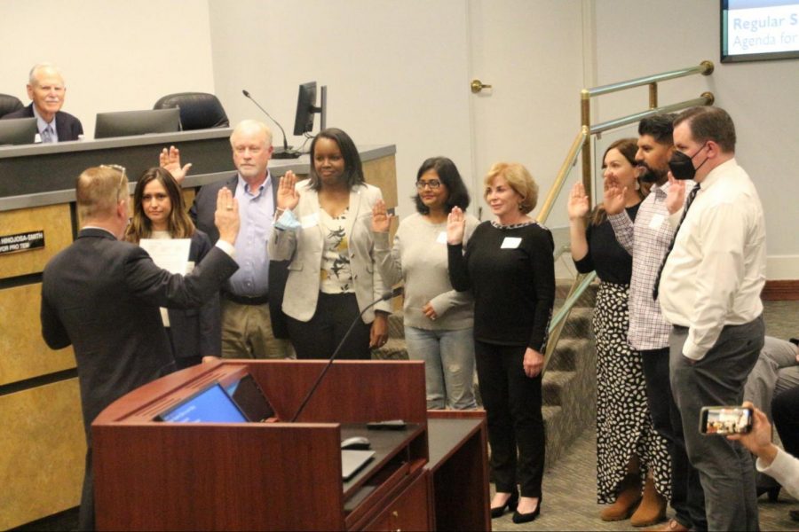 Conduct Review board members are sworn in during Tuesday’s Coppell City Council meeting. During this meeting, 37 new and existing members were sworn into their respective boards and updates were given on ongoing construction projects around the city.