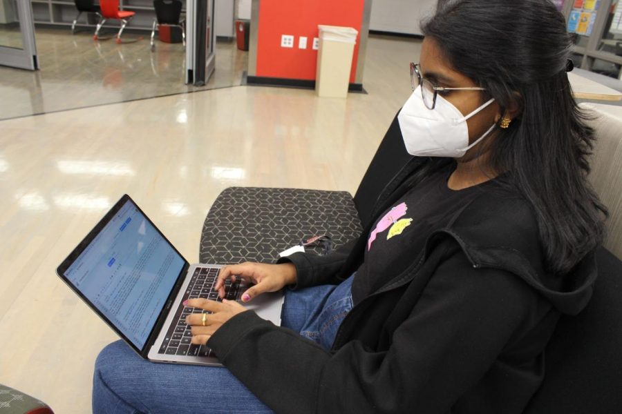 CHS9 Technology Student Association (TSA) parliamentarian Chandana Pagadala codes her website about French desserts for a principles of computer science assignment on Thursday. Pagadala is interested in computer science and wants to pursue a career in aerospace engineering. 