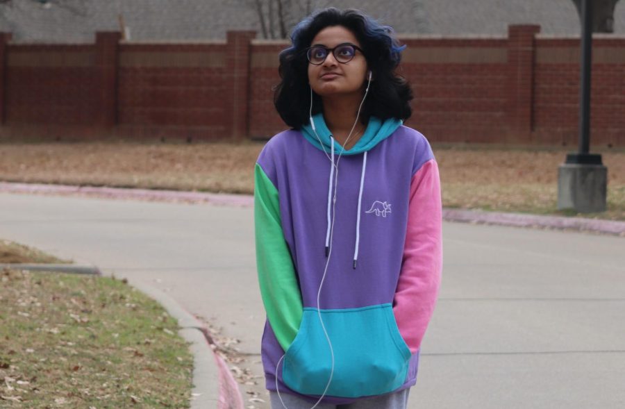 The Sidekick writer Maya Palavali enjoys walking around Coppell High School while listening to music to de-stress. Palavali thinks romanticizing the little things in day to day life brings out the best in people.